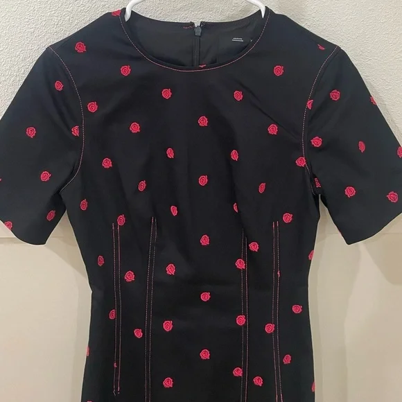 Anthropologie x C/MEO Collective Black Pink Rose Embroidered Dress Whimsigoth - Picture 3 of 12